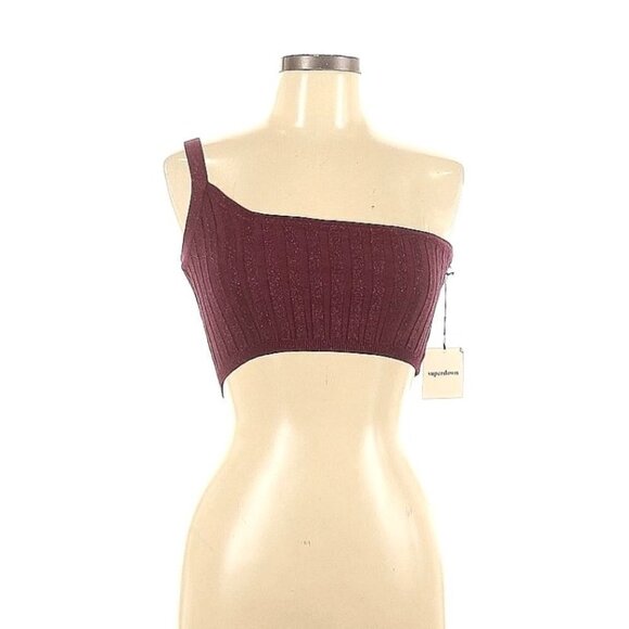 New Revolve Superdown Ribbed Iris One Shoulder Cropped Top In Burgundy Red Med - Picture 6 of 11